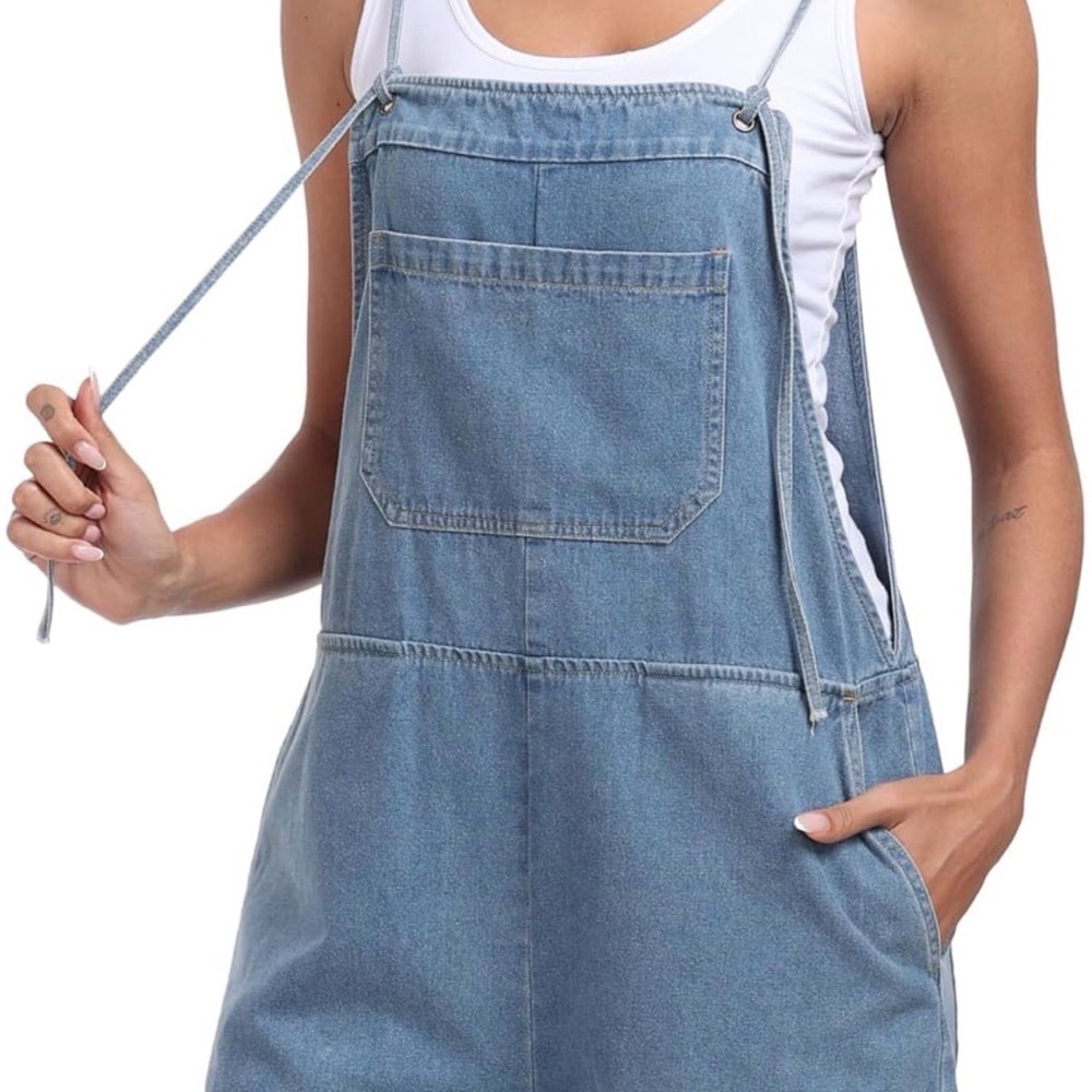 Women's Blue Denim Overall shorts- large